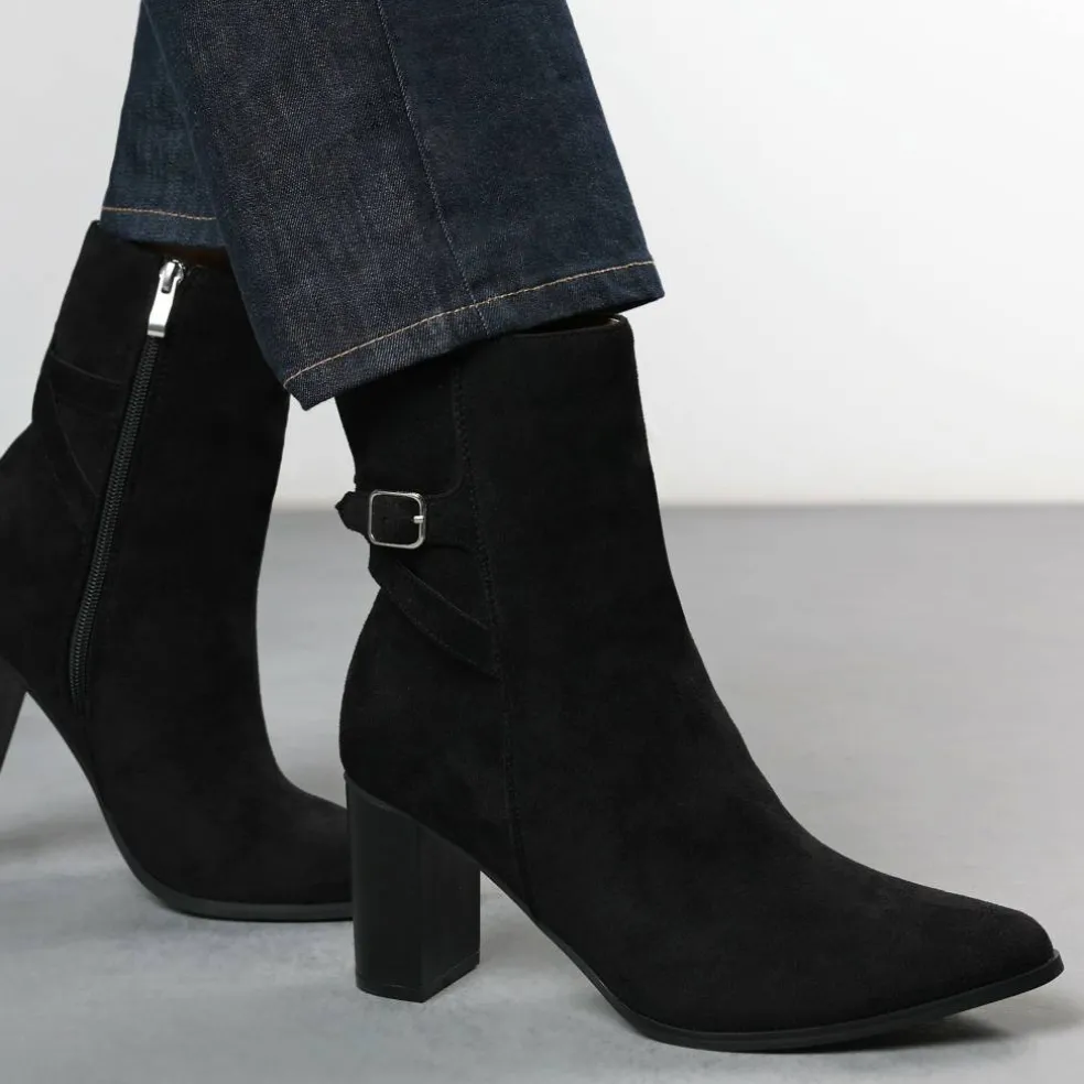 Wheres Block Heel Boot with Buckle Detail