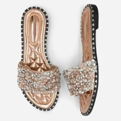 Wheres Diamante Sparkly Flat Sliders