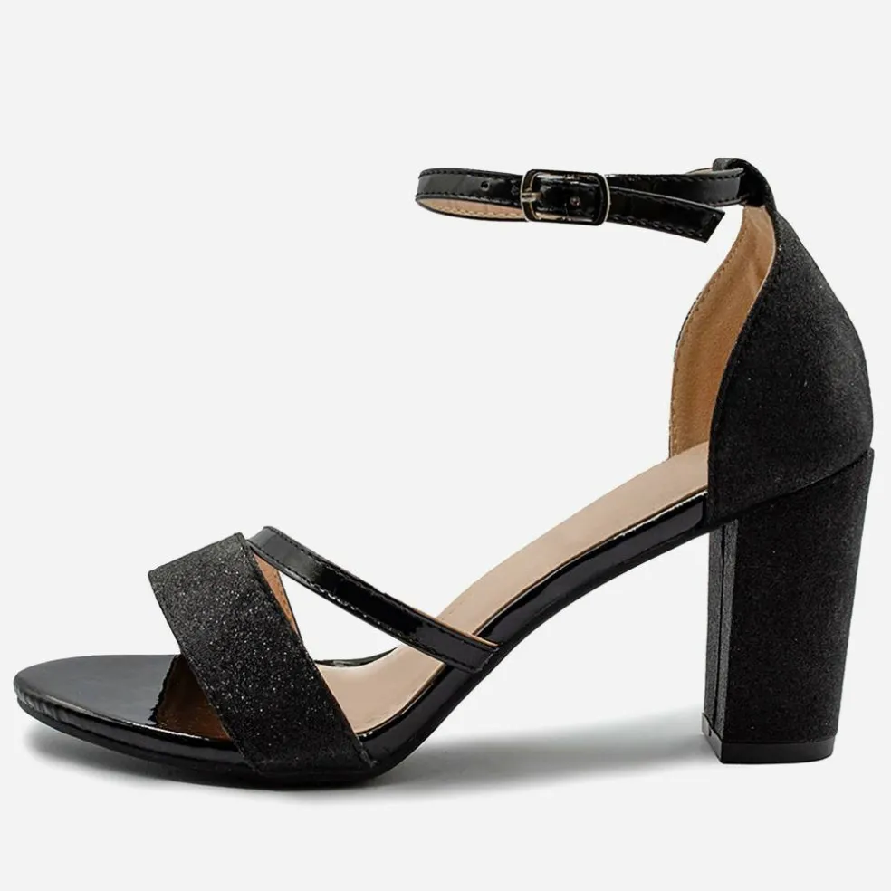 Where¿s Glitter Perla Mid Block Heel Sandals Ladies