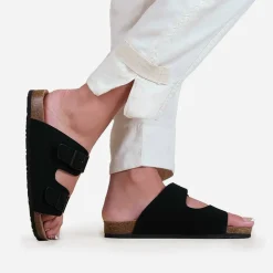 Wheres Two-Strap Buckle Detail Flat Sandals