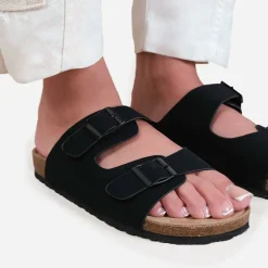 Wheres Two-Strap Buckle Detail Flat Sandals