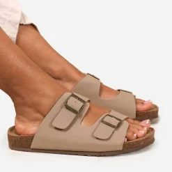 Wheres Two-Strap Buckle Detail Flat Sandals