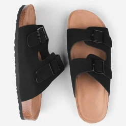 Wheres Two-Strap Buckle Detail Flat Sandals