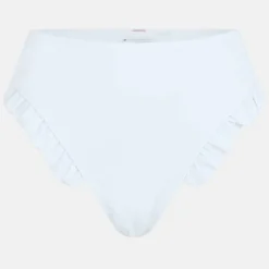 White High Waisted Bikini Bottoms with Frill