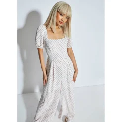 White Pink Cluster Ditsy Jumpsuit