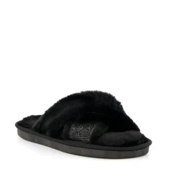 Winta Diamante Cross Strap Faux Fur Slippers