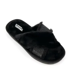 Winta Diamante Cross Strap Faux Fur Slippers