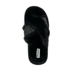 Winta Diamante Cross Strap Faux Fur Slippers