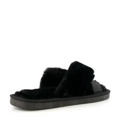 Winta Diamante Cross Strap Faux Fur Slippers