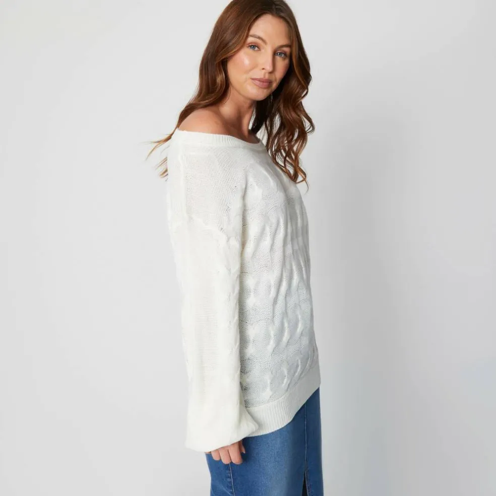Women's Bardot Cream Cable Knit Jumper