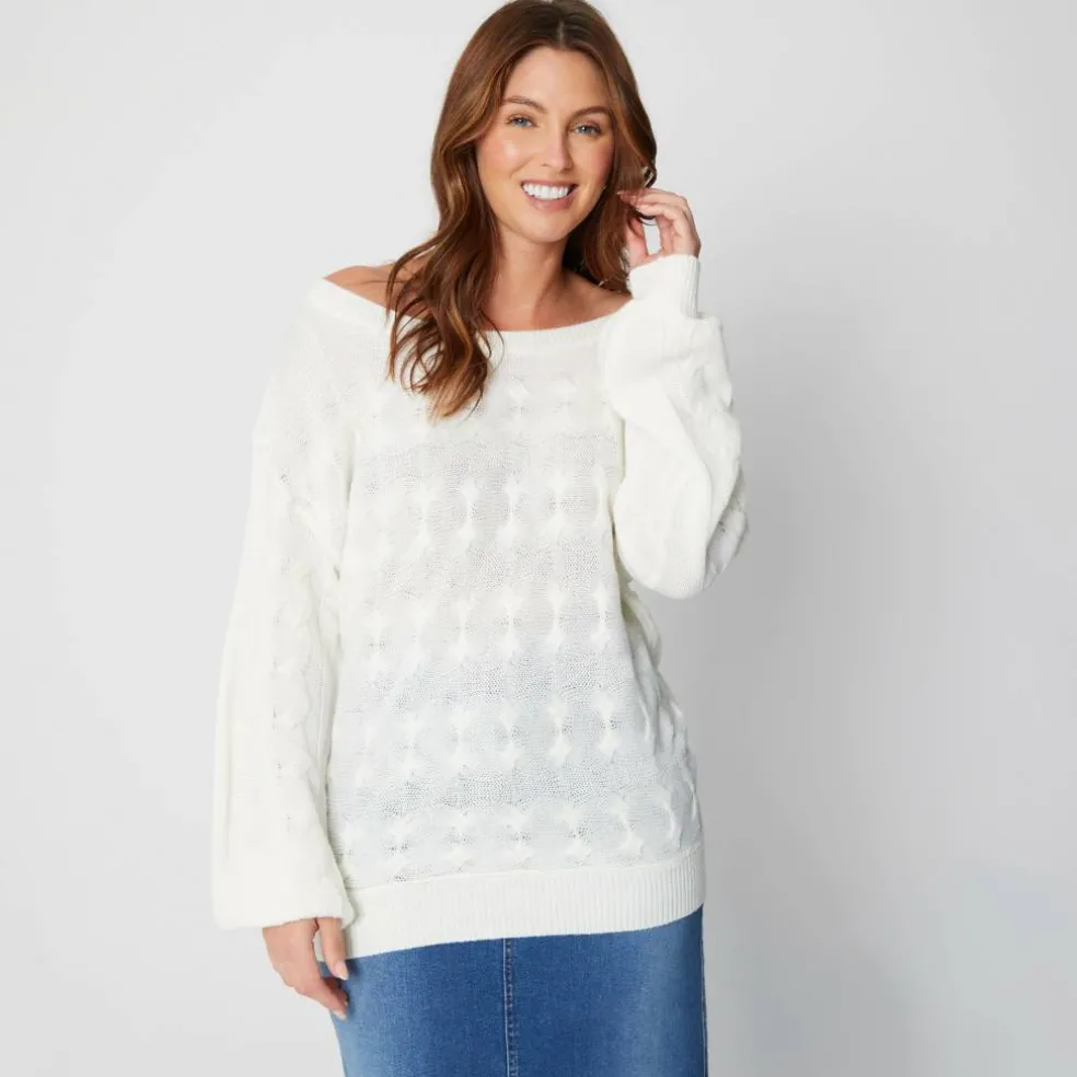 Women's Bardot Cream Cable Knit Jumper