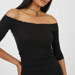 Womens Bardot Mini Dress with Lettuce Hem