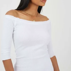 Womens Bardot Mini Dress with Lettuce Hem
