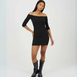 Womens Bardot Mini Dress with Lettuce Hem