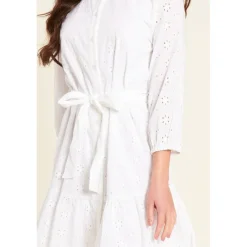 Women's Broderie Tie Waist Shirt Dress