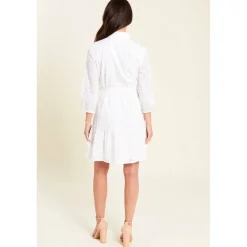 Women's Broderie Tie Waist Shirt Dress
