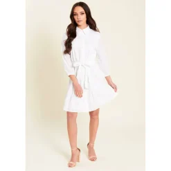 Women's Broderie Tie Waist Shirt Dress