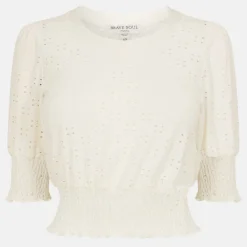 Womens Broderie Top with Shirred Sleeves