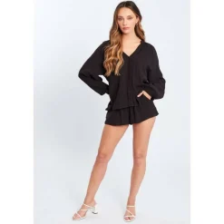 Women's Button Shirt and Shorts Set