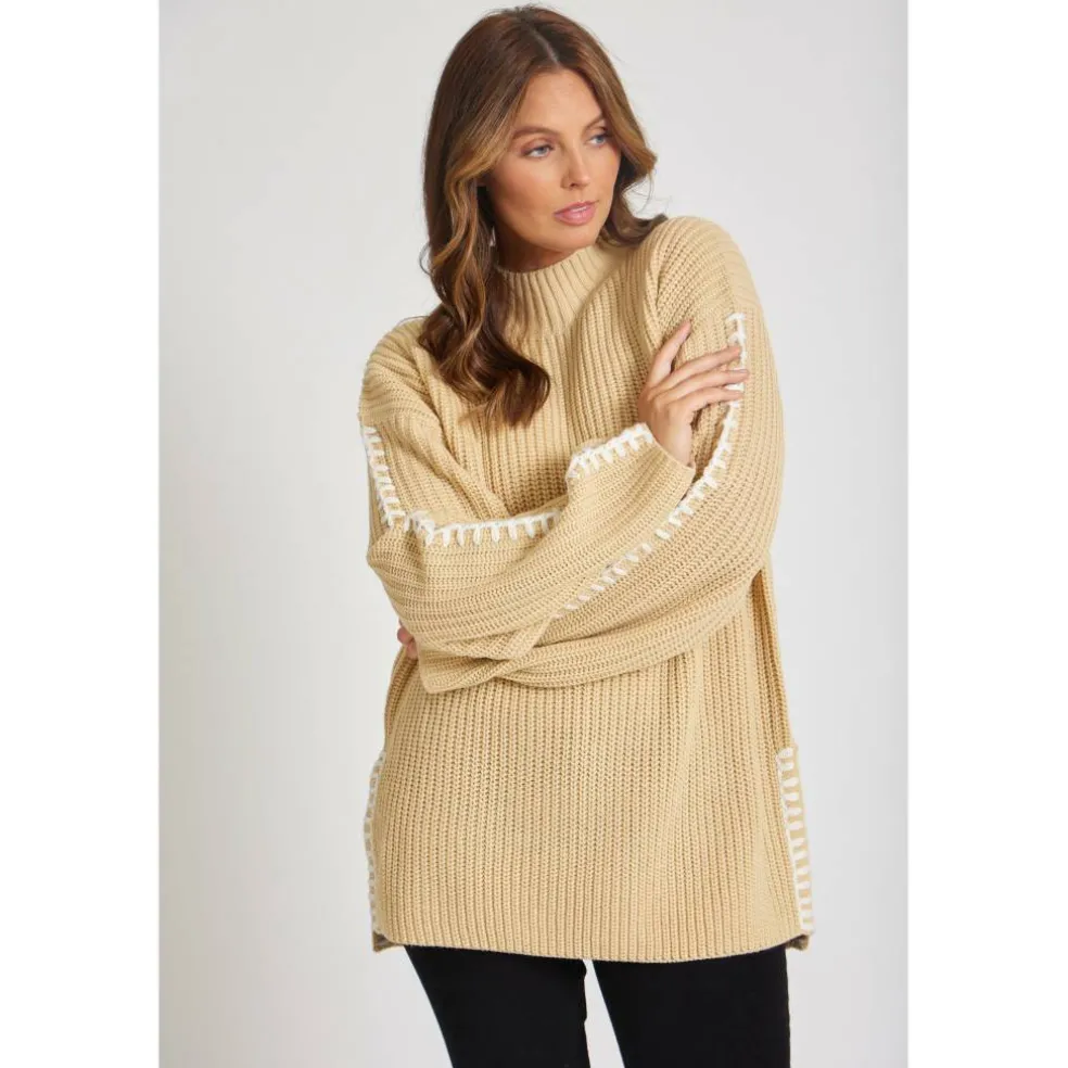 Women's BY Contrast Stitch Crew Neck Jumper