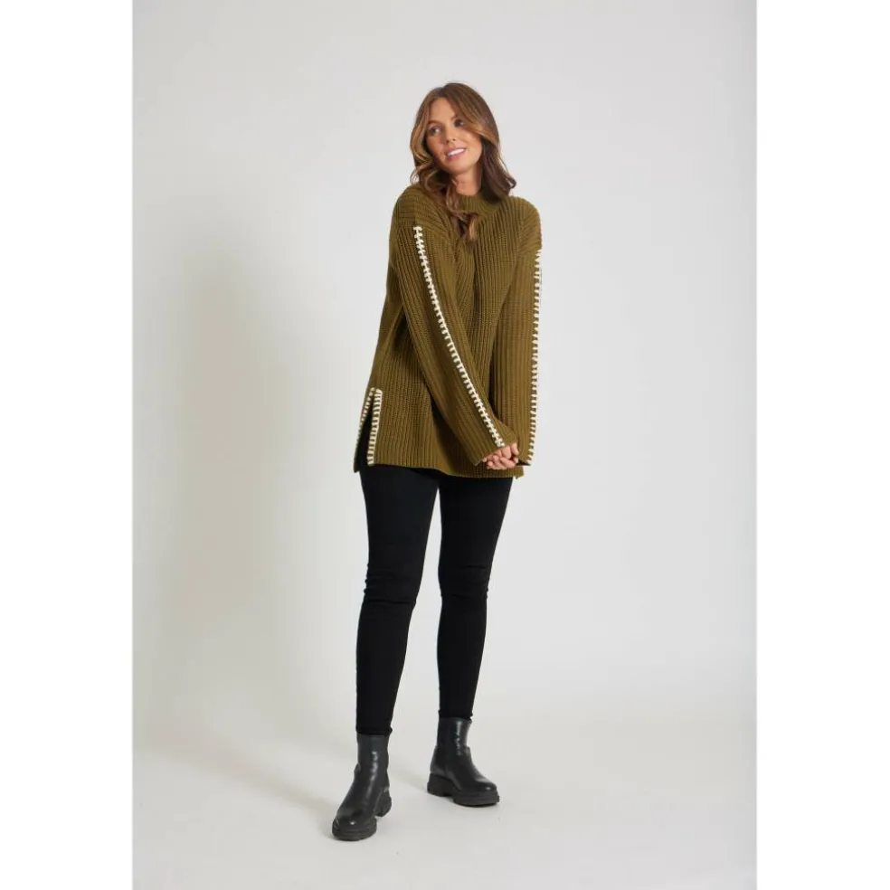 Women's BY Contrast Stitch Crew Neck Jumper