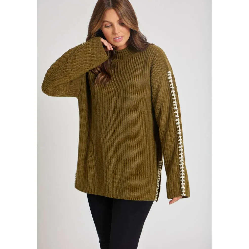 Women's BY Contrast Stitch Crew Neck Jumper