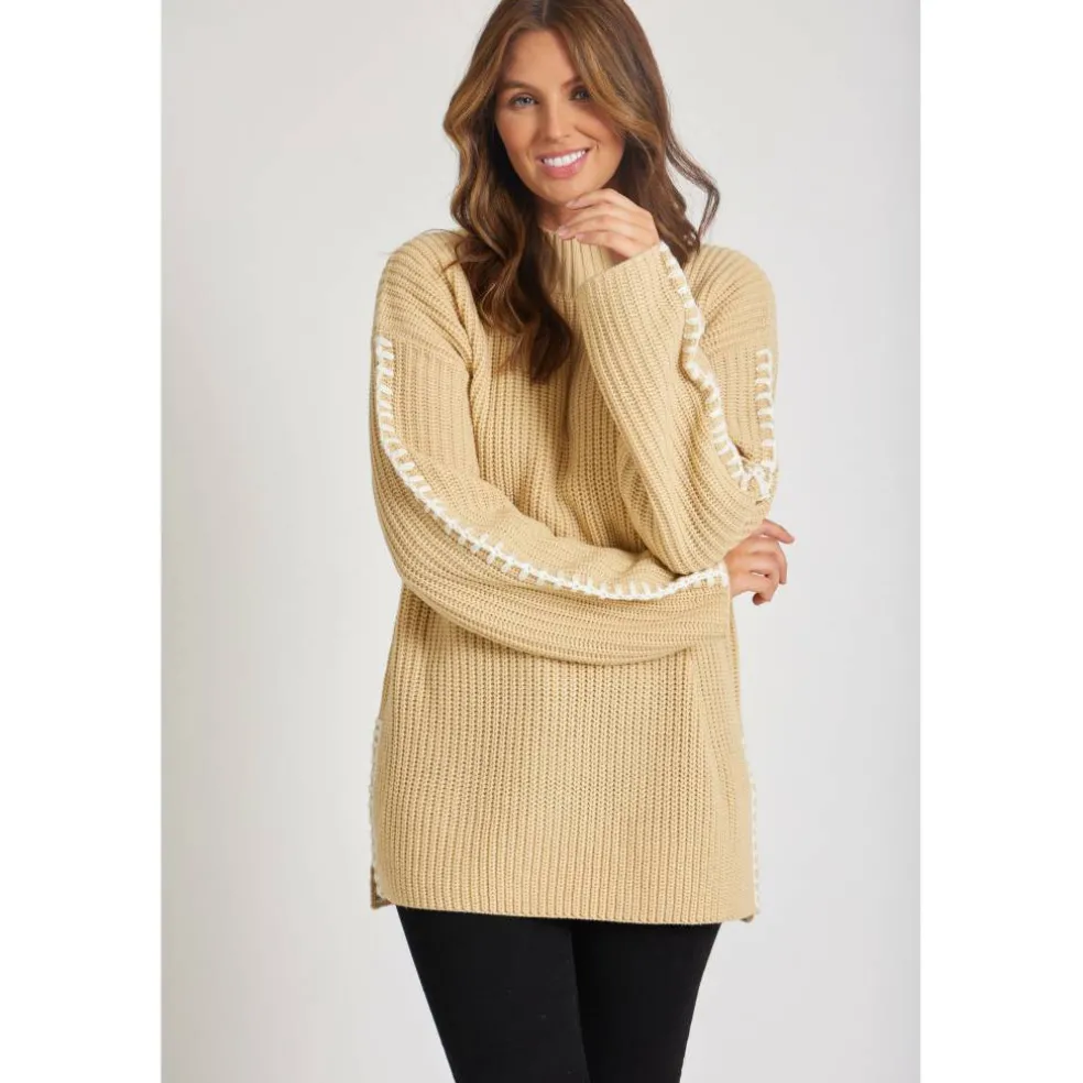 Women's BY Contrast Stitch Crew Neck Jumper