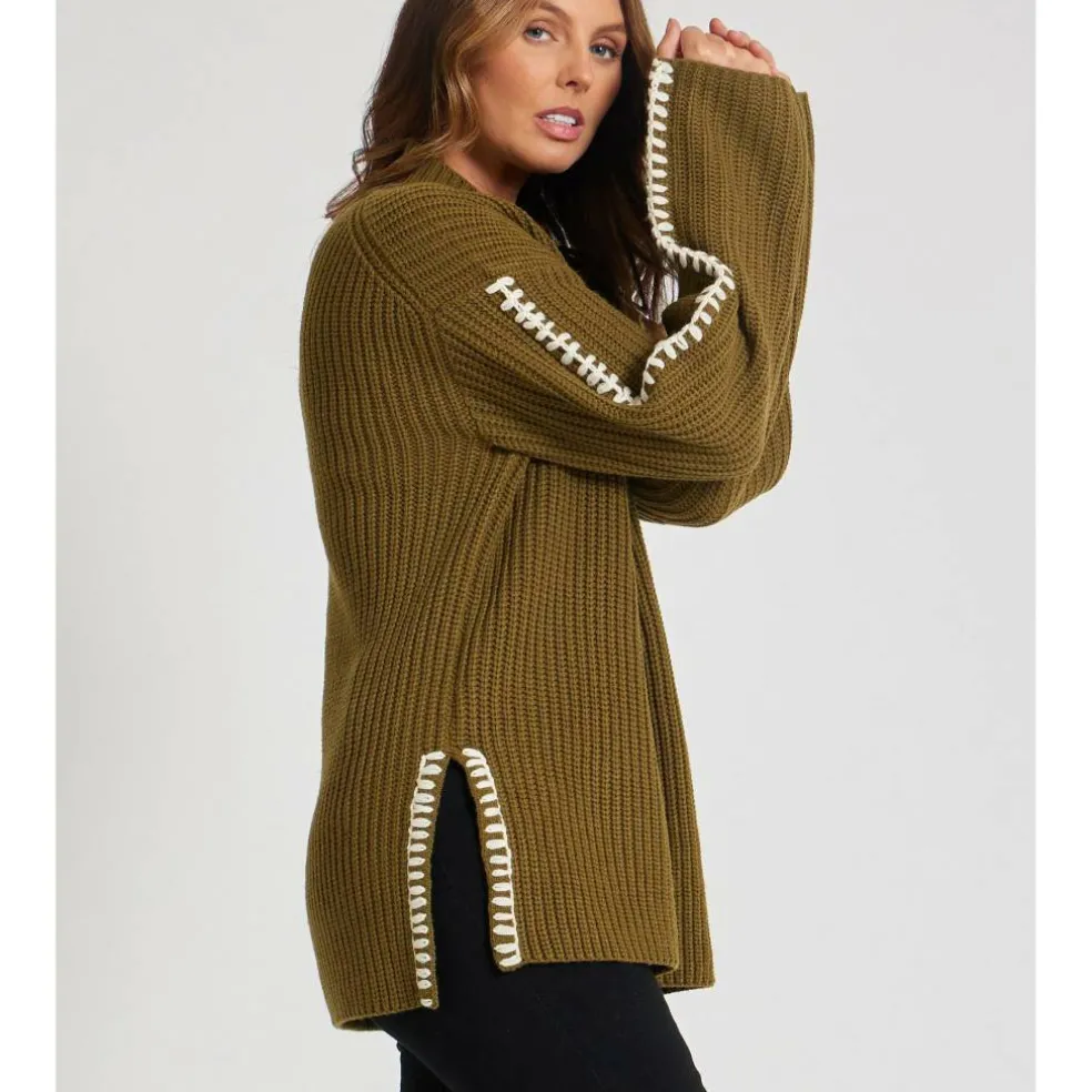 Women's BY Contrast Stitch Crew Neck Jumper