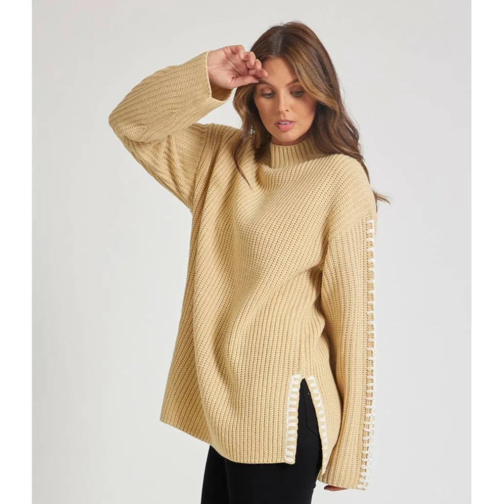 Women's BY Contrast Stitch Crew Neck Jumper