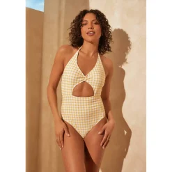 Women's BY Gingham Cut-Out Plunge Swimsuit