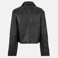 Women's Collar Hip Length Long Sleeve Leather Jacket