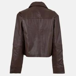 Women's Collar Hip Length Long Sleeve Leather Jacket