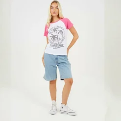 Womens Contrat Raglan Sleeve T-shirt with Hawaii Graphic