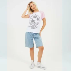 Womens Contrat Raglan Sleeve T-shirt with Hawaii Graphic