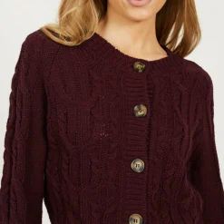 Womens Crew Neck Cable Knit Cardigan with Raglan Sleeve