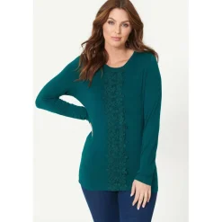 Women's Crochet Trim Long-Sleeve T-Shirt