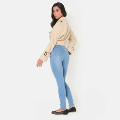 Women's Cropped Belted Long Sleeve Trench Coat