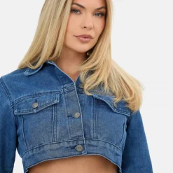 Women's Cropped Long Sleeve Denim Jacket