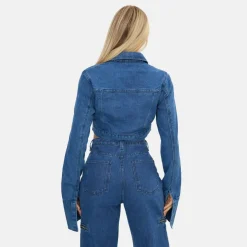 Women's Cropped Long Sleeve Denim Jacket