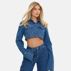 Women's Cropped Long Sleeve Denim Jacket