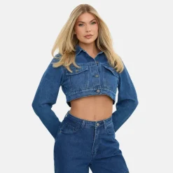 Women's Cropped Long Sleeve Denim Jacket