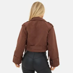 Women's Cropped Long Sleeve Pull Over Trench Coat