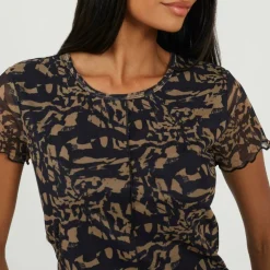 Womens Cropped Mesh Top with Seam Detail