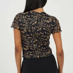Womens Cropped Mesh Top with Seam Detail