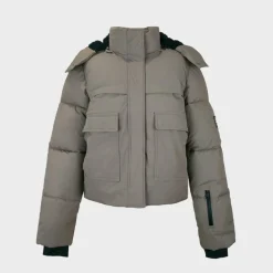 Women's Cropped Puffer Waterproof Windproof Hooded Ski Jacket