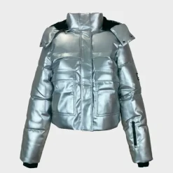 Women's Cropped Puffer Waterproof Windproof Hooded Ski Jacket