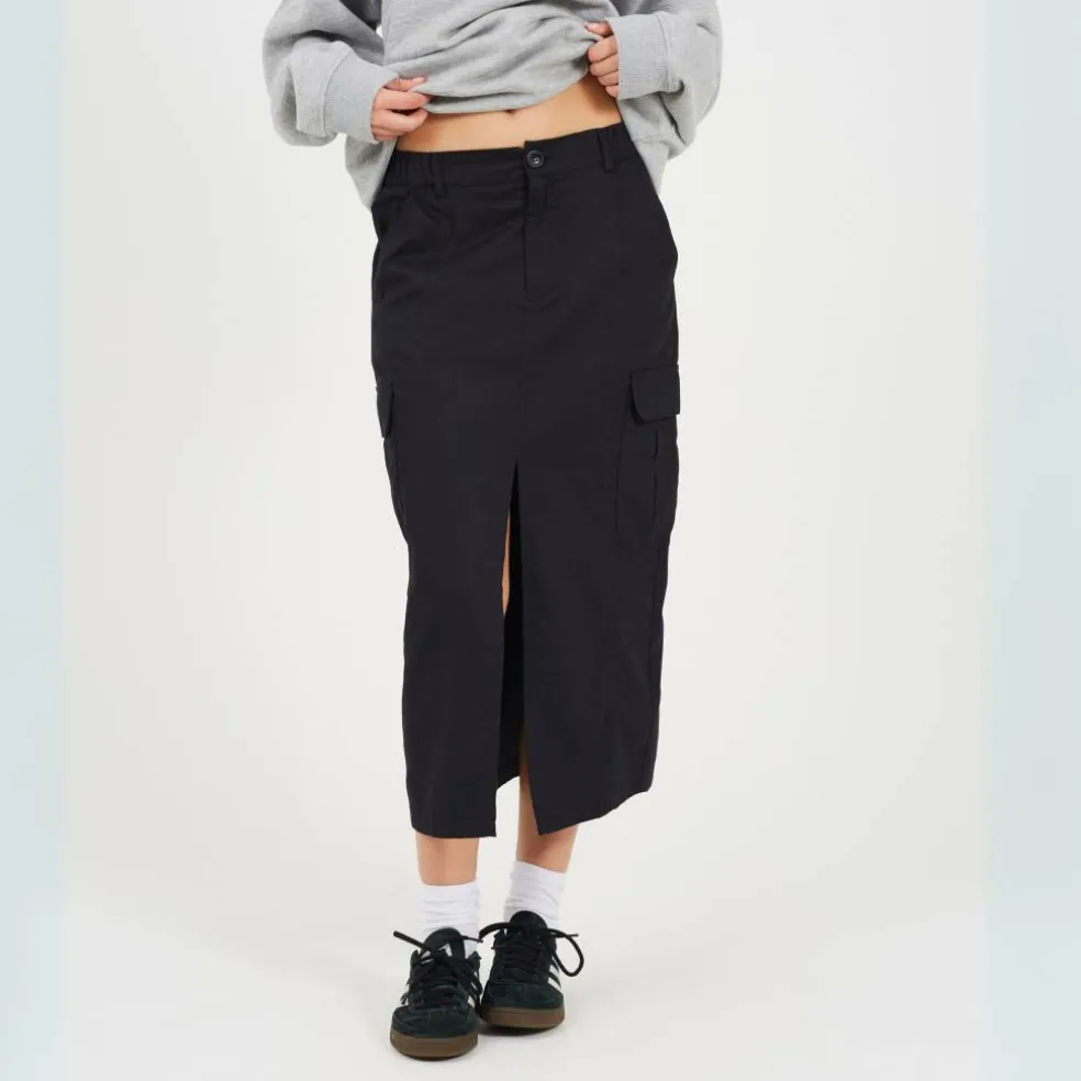 Womens Denim Midi Cargo Skirt