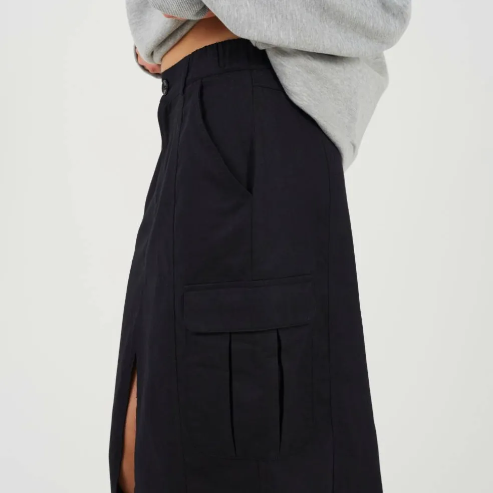 Womens Denim Midi Cargo Skirt