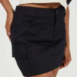 Womens Denim Mini Skirt with Cargo Pockets