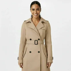 Women's Double Breasted Cotton Water Resistant Mid-Length Trench Coat